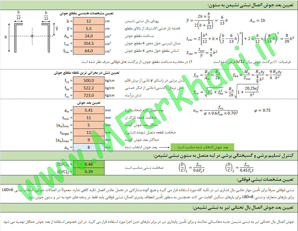 نبشی نشیمن اتصال با نبشی نشیمن