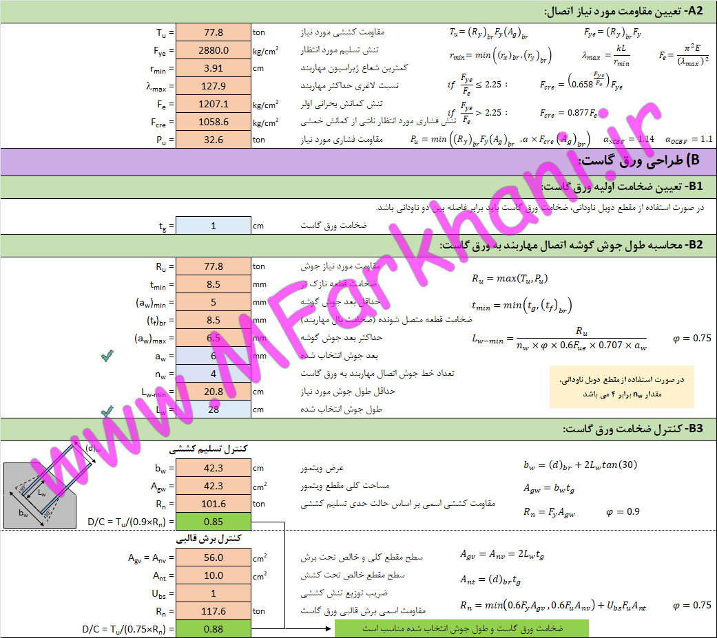 طراحی ورق گاست مهاربند طراحی گاست پلیت
